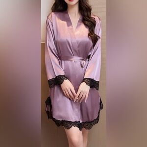 NWOT One Size - Purple lace Lingerie Robe with belt Nightgown